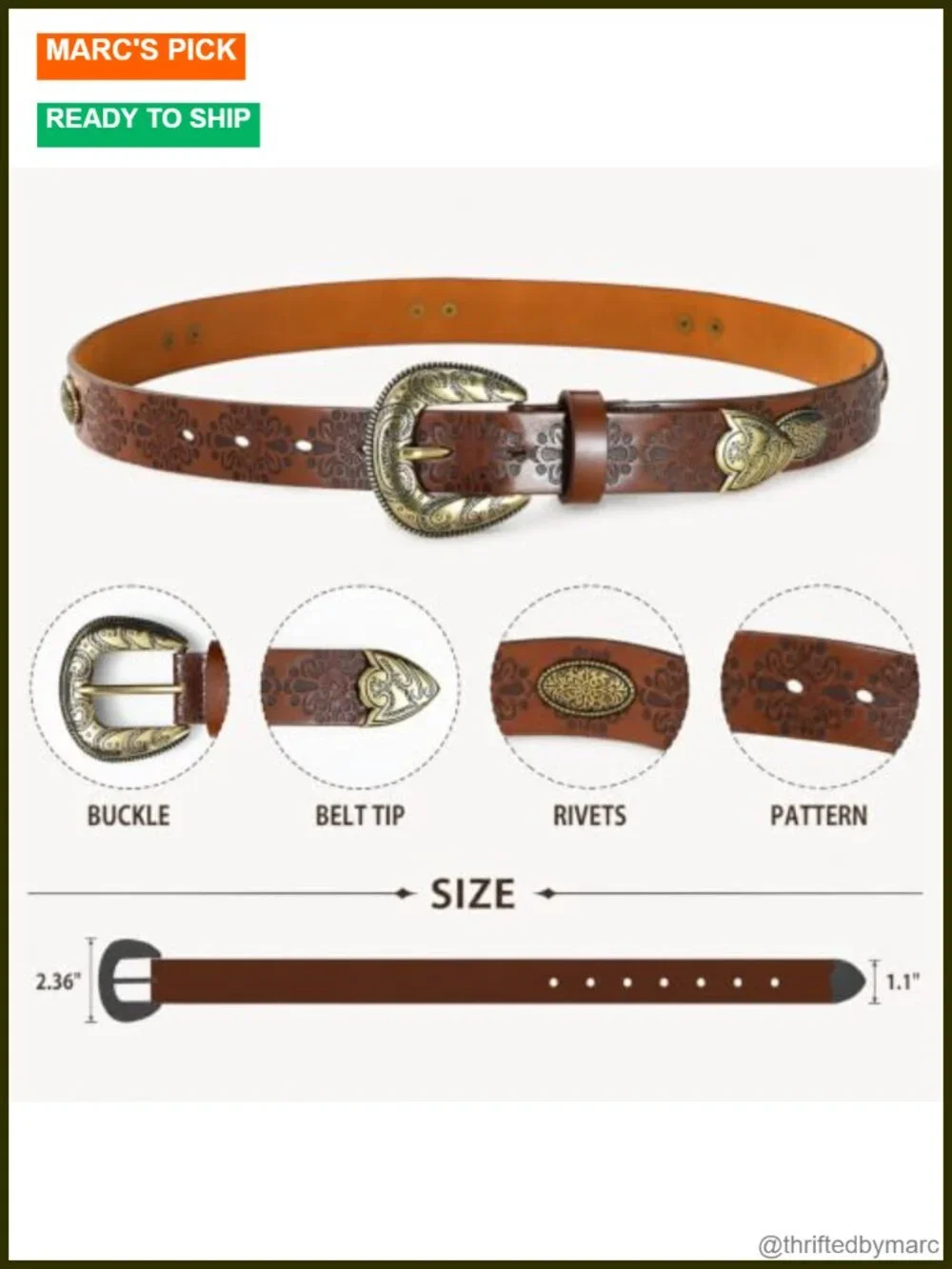 Faux Leather Western Belt Vintage Buckle Country Cowgirl Belt for Jeans Women